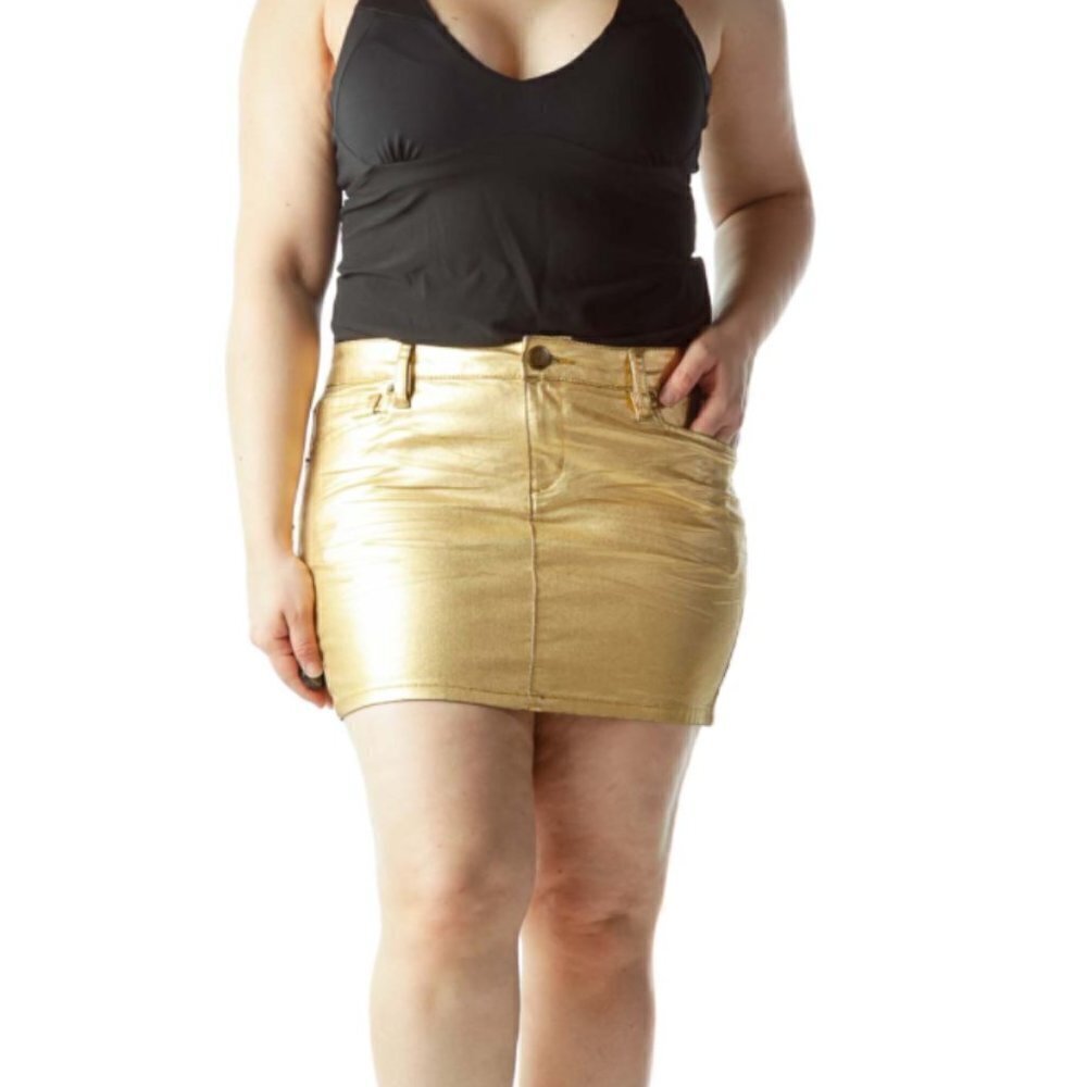 BCBGeneration Gold Metallic Pocketed Mini Skirt